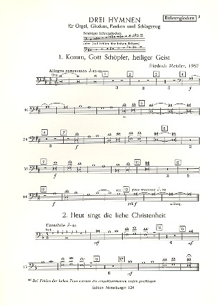 3 Hymnen für Orgel, Glocken,  Pauken und Schlagzeug  Röhrenglocken