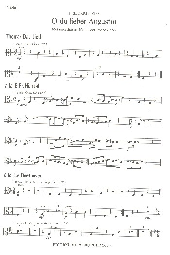 O du lieber Augustin&nbsp;&nbsp;für Klavier und Streichquartett (Streichorchester) (Kontrabass ad lib)&nbsp;&nbsp;Violoncello/Kontrabass