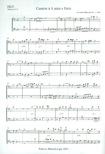 Canzon pian e forte&nbsp;&nbsp;für 4 Trompeten und 4 Posaunen (Orgel ad lib)&nbsp;&nbsp;Spielpartitur Posaunen Chor 1