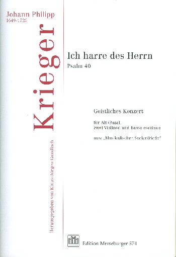 Ich harre des Herrn für Alt (Bass),  2 Violinen und Bc  Partitur und Stimmen