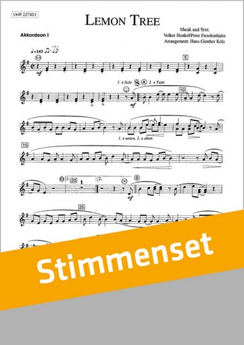 Hinkel / Koelz&nbsp;&nbsp;Lemon Tree&nbsp;&nbsp;Akkordeonorchester Stimmenset