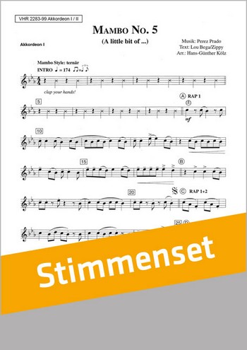 Bega, Lou  Mambo No. 5  Akkordeonorchester Stimmenset