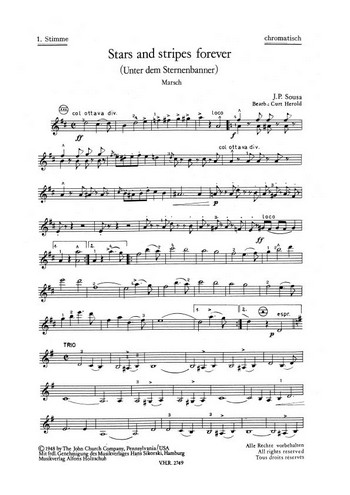 Sousa, John Philip&nbsp;&nbsp;Stars And Stripes Forever&nbsp;&nbsp;Akkordeonorchester Stimmenset