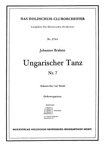 Brahms, Johannes  Ungarischer Tanz Nr. 7  Akkordeonorchester Partitur