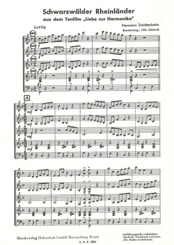 Schittenhelm, Hermann&nbsp;&nbsp;Schwarzwälder Rheinländer&nbsp;&nbsp;Akkordeonorchester Partitur