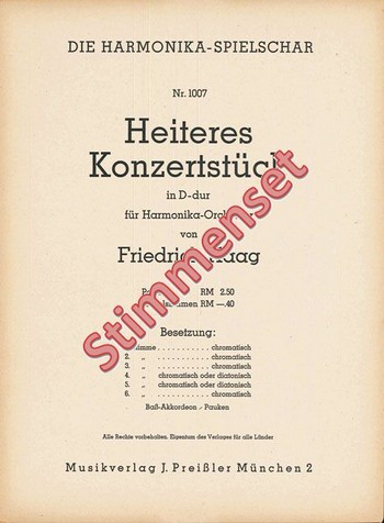 Haag, Friedrich&nbsp;&nbsp;Heiteres Konzertstück in D&nbsp;&nbsp;Akkordeonorchester Stimmenset