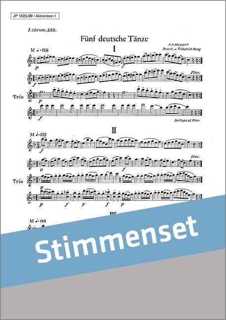 Mozart, Wolfgang Amadeus&nbsp;&nbsp;Fünf deutsche Tänze&nbsp;&nbsp;Akkordeonorchester Stimmenset