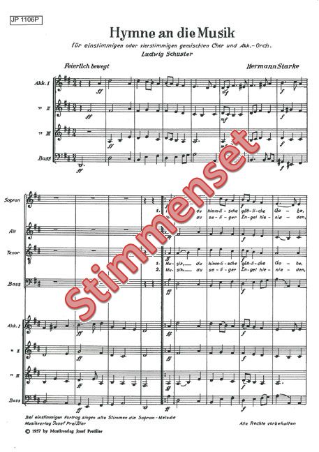Starke, Hermann&nbsp;&nbsp;Hymne an die Musik&nbsp;&nbsp;Akkordeonorchester Stimmenset