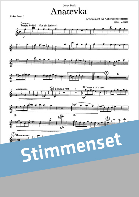 Bock, Jerry  Anatevka  Akkordeonorchester Stimmenset