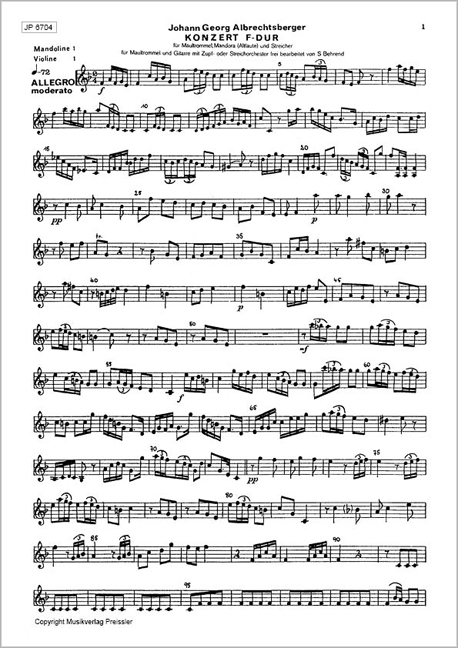 J. G. Albrechtsberger / Siegfried Behrend Doppelkonzert F-Dur&nbsp;&nbsp;Mandoline 1 oder Violine 1&nbsp;&nbsp;Stimme(n)