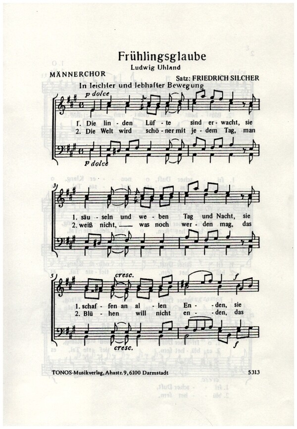 Frühlingsglaube&nbsp;&nbsp;für Männerchor a cappella&nbsp;&nbsp;Chorpartitur