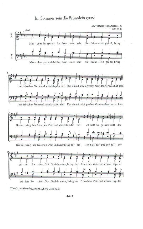 Im Sommer sein die Brünnlein gsund&nbsp;&nbsp;für gem Chor a cappella&nbsp;&nbsp;Partitur