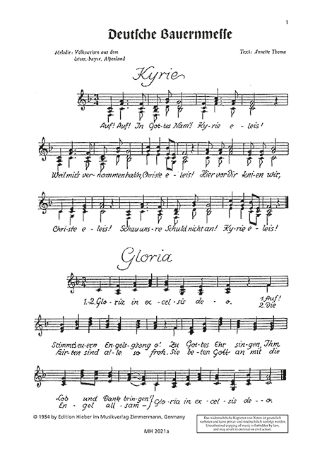 Deutsche Bauernmesse  für Dreigesang (Frauenchor) und Instrumente)  Chorpartitur (Ausgabe A)