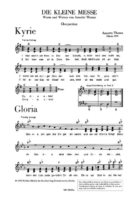 Die Kleine Messe Ausgabe A  für gem Chor (dreistimmig) und Orgel  Chorpartitur