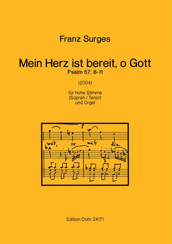 Mein Herz ist bereit o Gott für Gesang  (hoch) und Orgel  Partitur