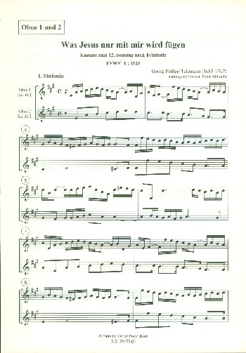 Was Jesus nur mit mir fügen wird TWV1:1525&nbsp;&nbsp;für Soli, gem Chor, und Instrumente&nbsp;&nbsp;Stimmenset (Harmonie-3-3-2-3)