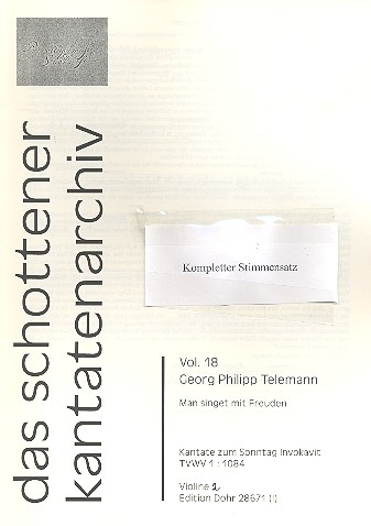 Man singet mit Freuden TWV1:1084 für Soli,&nbsp;&nbsp;gem Chor, 2 Trompeten, 2 Violinen, Viola und Bc&nbsp;&nbsp;Stimmenset (Harmonie-3-3-2-3)