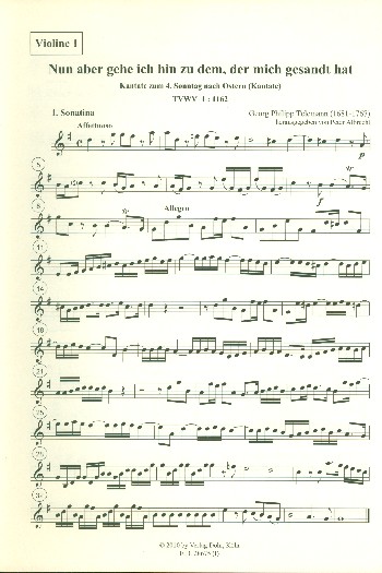 Nun aber gehe ich hin... TWV1:1162&nbsp;&nbsp;für Soli, gem Chor, 2 Violinen, Viola und Bc&nbsp;&nbsp;Stimmenset (3-3-2-3)