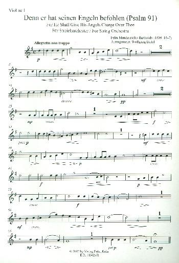 Denn er hat seinen Engeln befohlen&nbsp;&nbsp;für Streichorchester&nbsp;&nbsp;Stimmensatz (1-1-1-1--1-1--1-1)