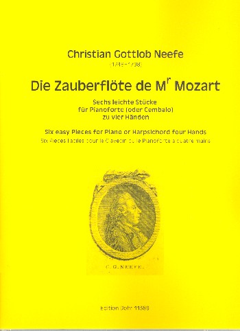 6 leichte Stücke aus Die Zauberflöte  für Klavier (Cembalo) zu 4 Händen  Spielpartitur