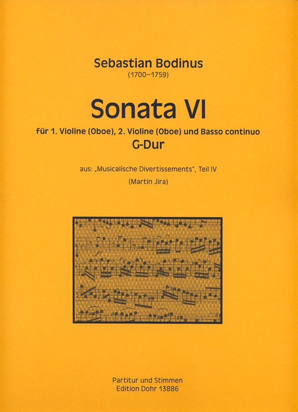 Sonate G-Dur Nr.6 für 2 Violinen (Oboen)  und Bc  Partitur und Stimmen (Bc ausgesetzt)