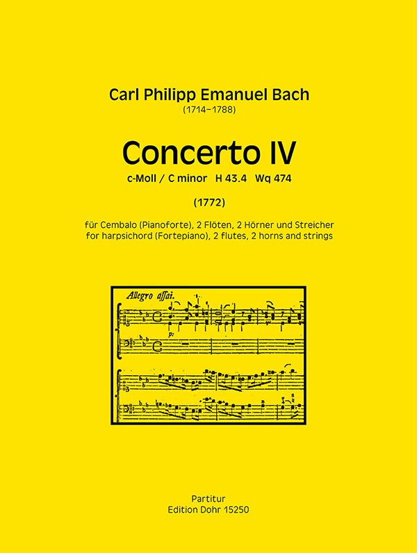 Konzert c-Moll Nr.4 H43,4 Wq474  für Cembalo (Klavier) und Orchester  Partitur