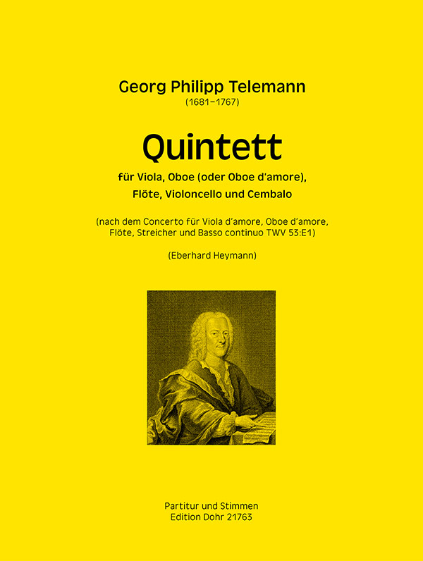 Quintett&nbsp;&nbsp;für Viola, Oboe (oder Oboe d'amore), Flöte, Violoncello und Cembalo&nbsp;&nbsp;Partitur und Stimmen