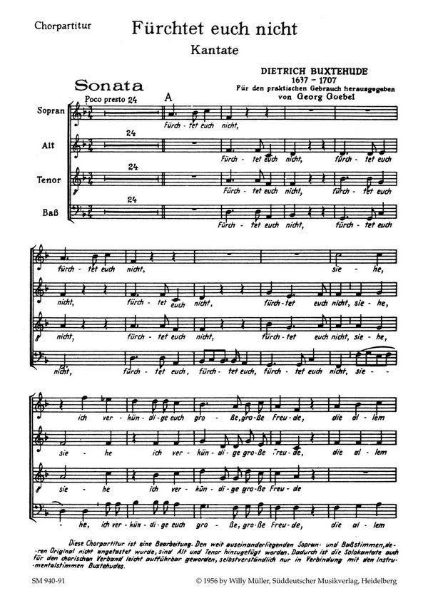 Fürchtet euch nicht für Soli (SB),&nbsp;&nbsp;Chor und Instrumente&nbsp;&nbsp;Chorpartitur