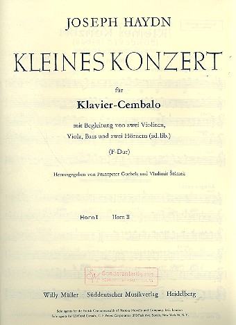 Kleines Konzert F-Dur für Klavier, Cembalo&nbsp;&nbsp;und Streicher (Hörner ad lib)&nbsp;&nbsp;Horn 1/2