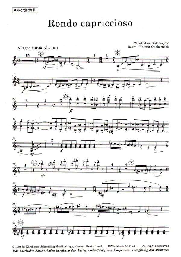 Rondo capriccioso  für Akkordeonorchester  Akkordeon 3