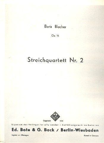 Quartett Nr.2 op.16&nbsp;&nbsp;für Streichquartett&nbsp;&nbsp;Stimmen