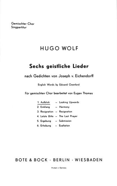 Sechs geistliche Lieder&nbsp;&nbsp;gemischter Chor (SATB)&nbsp;&nbsp;Chorpartitur