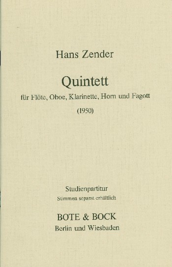 Quintett op.3 (1950)  für Flöte, Oboe, Klarinette, Horn und Fagott  Studienpartitur