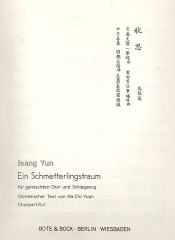 Ein Schmetterlingstraum  für gem Chor und Schlagzeug  Chorpartitur