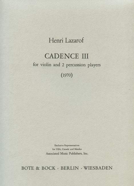 Cadence III  Violine und 2 Schlagzeuge  Spielpartitur