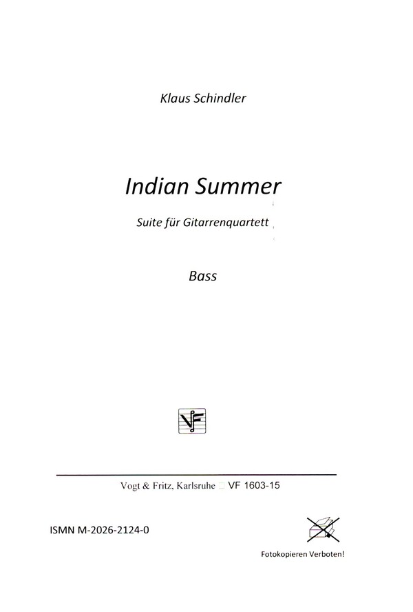 Indian Summer für 4 Gitarren, Bass  und Percussion  Bass