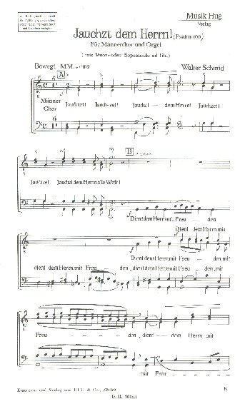 Jauchzet dem Herrn&nbsp;&nbsp;für Männerchor und Orgel&nbsp;&nbsp;Chorpartitur
