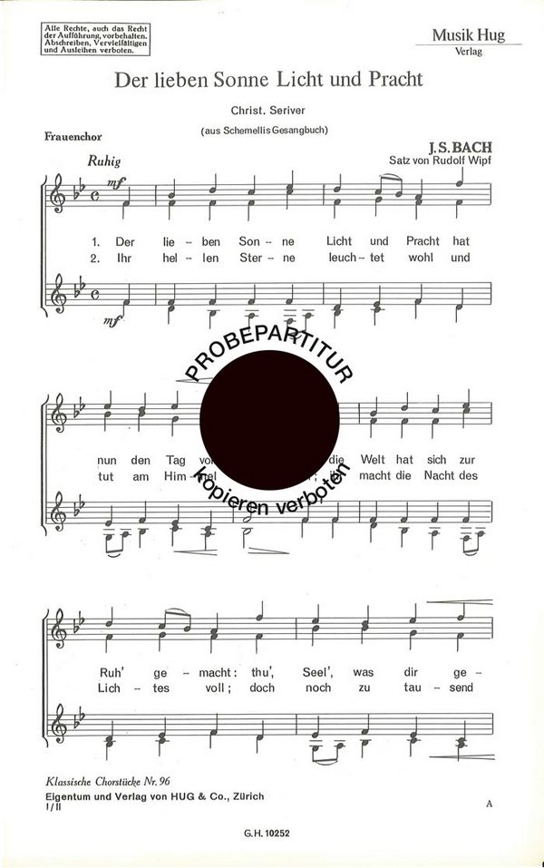 Bach, Johann Sebastian  Lieben Sonne Licht und  Frauenchor