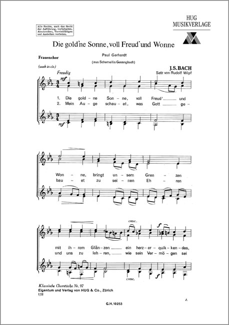 Bach, Johann Sebastian  Goldene Sonne voll  Frauenchor