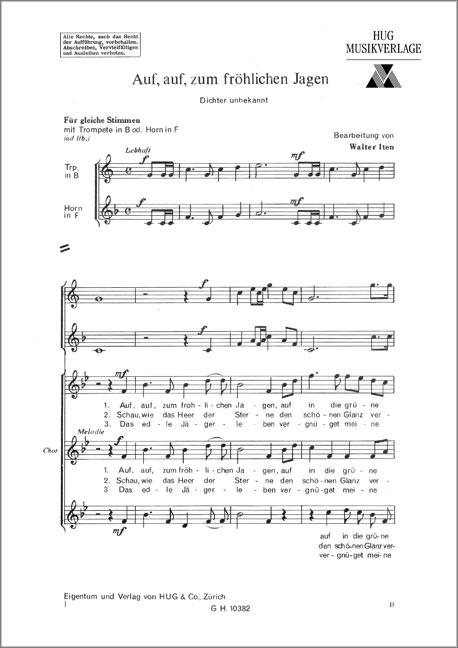 Iten, Walter&nbsp;&nbsp;Auf auf zum fröhlichen Jagen&nbsp;&nbsp;Männerchor