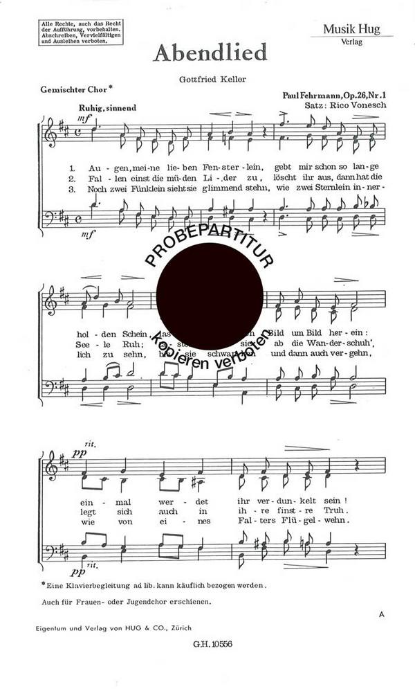 Fehrmann, Paul&nbsp;&nbsp;Abendlied&nbsp;&nbsp;gemischter Chor