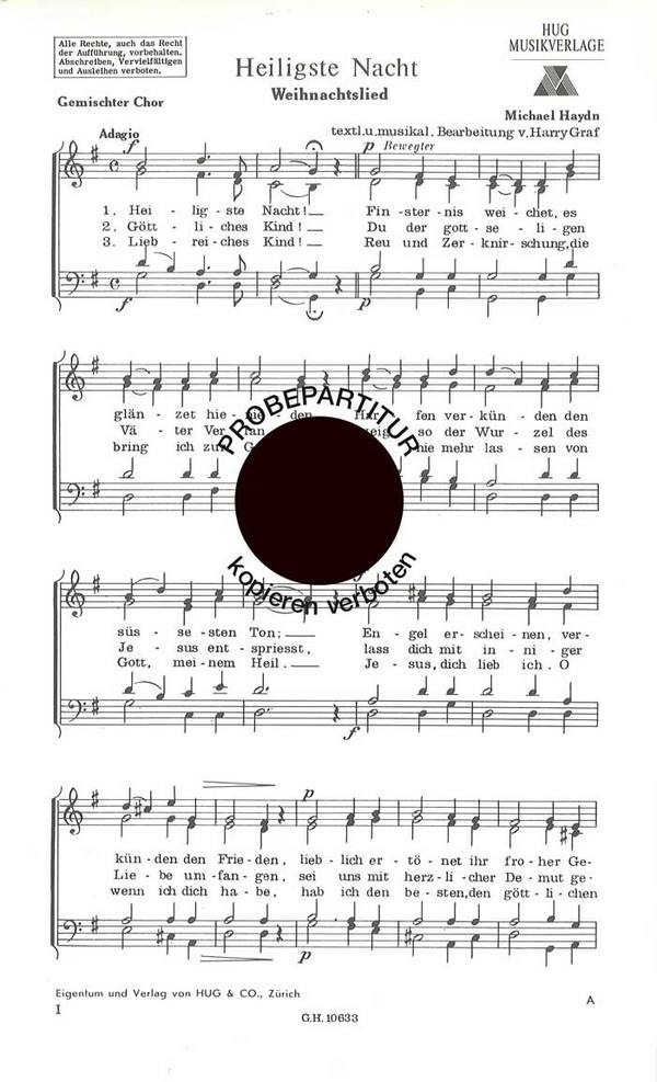 Haydn, Johann Michael&nbsp;&nbsp;Heiligste Nacht&nbsp;&nbsp;gemischter Chor
