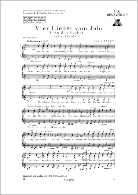 An den Herbst  für Frauenchor a cappella  Partitur