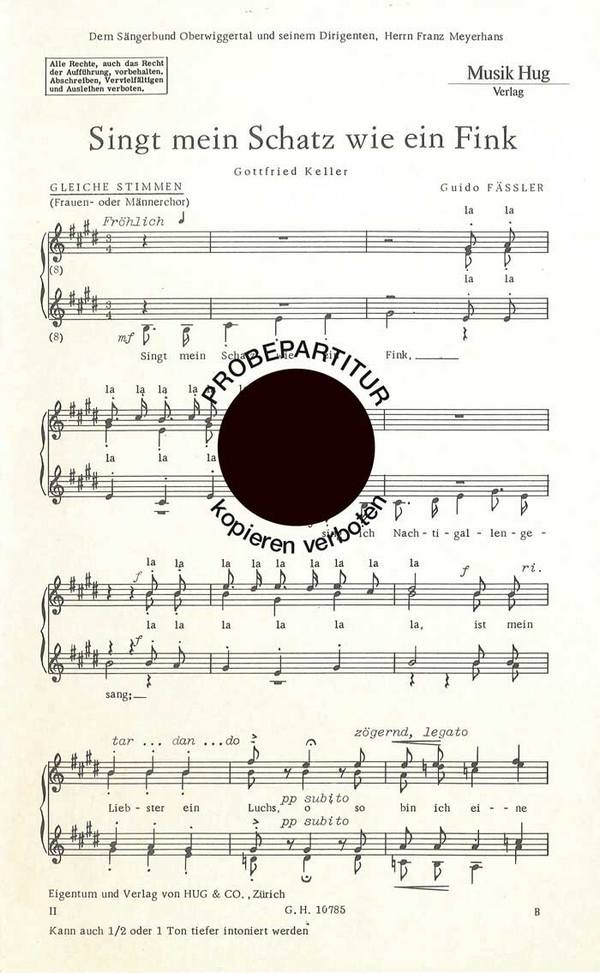 Fässler, Guido&nbsp;&nbsp;Singt mein Schatz wie&nbsp;&nbsp;Frauenchor/Männerchor