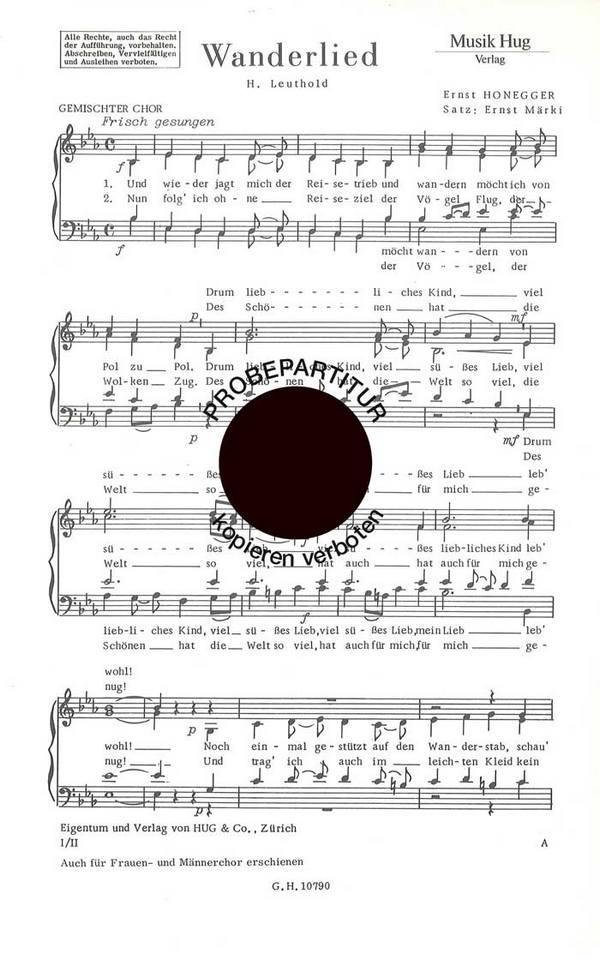 Honegger, Ernst&nbsp;&nbsp;Wanderlied&nbsp;&nbsp;gemischter Chor