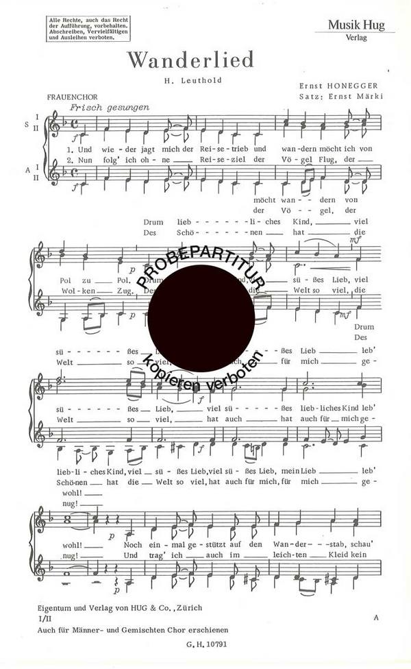 Honegger, Ernst&nbsp;&nbsp;Wanderlied&nbsp;&nbsp;Frauenchor