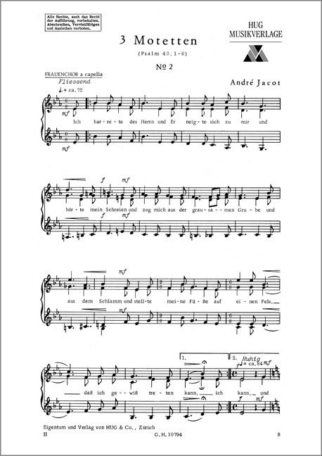 Jacot, Andre&nbsp;&nbsp;Motette No 2&nbsp;&nbsp;Frauenchor