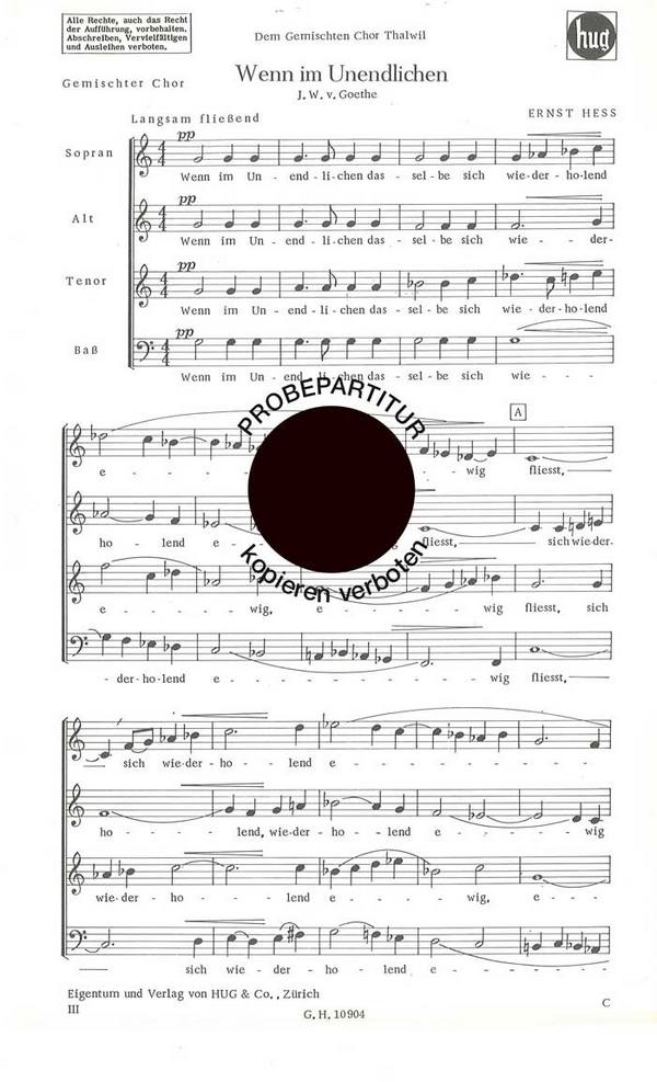 Hess, Ernst&nbsp;&nbsp;Wenn im unendlichen&nbsp;&nbsp;gemischter Chor