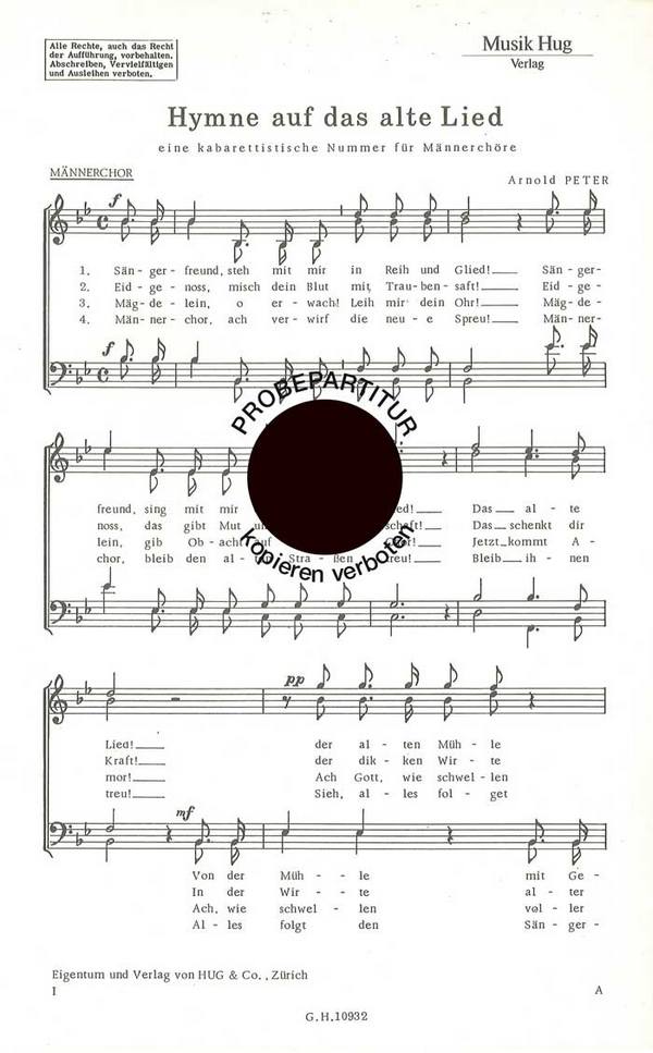 Peter, Arnold&nbsp;&nbsp;Hymne auf das alte Lied&nbsp;&nbsp;Männerchor
