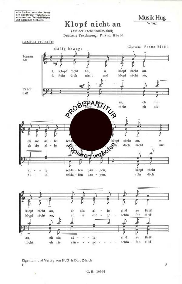 Biebl, Franz&nbsp;&nbsp;Klopf nicht an&nbsp;&nbsp;gemischter Chor